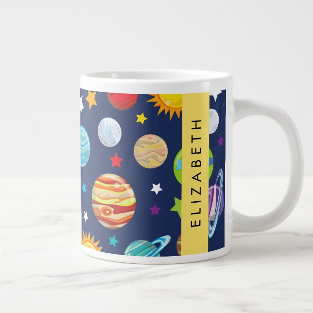 Weltraummuster, Planeten, Sterne, Kosmos, Ihr Name Jumbo-Tasse (Rechts)