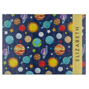 Weltraummuster, Planeten, Sterne, Kosmos, Ihr Name Schneidebrett
