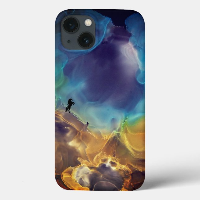 Weltraumnebel unicorn blaugelbe Alkoholfarbe Kunst Case-Mate iPhone Hülle (Rückseite)