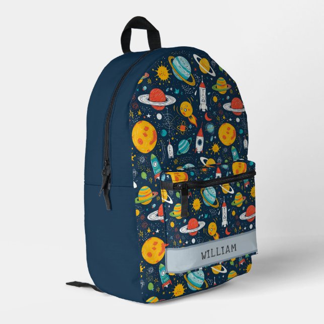 Weltraumobjekt und Raketen Kinder zurück in die Sc Bedruckter Rucksack (Rückseitige Ecke links)