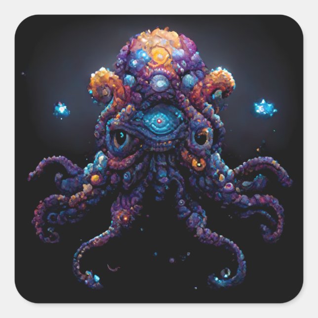 Weltraumoktopus Quadratischer Aufkleber (Vorderseite)