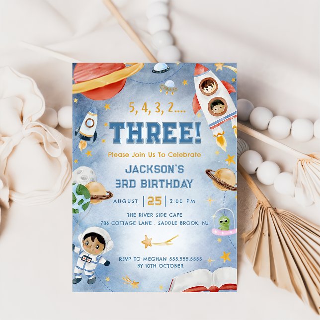 Weltraumplaner 3. Geburtstag Party Foto Einladung (Von Creator hochgeladen)