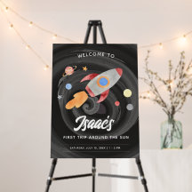 Weltraumplaner zum ersten Geburtstag Begrüßungszei