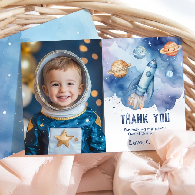 Weltraumplaneten Boy Birthday Foto vielen Dank Einladung (Von Creator hochgeladen)