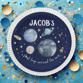Weltraumplaneten Galaxy Gold Blue Boy Geburtstag Pappteller
