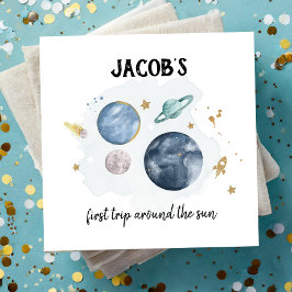 Weltraumplaneten Galaxy Gold Blue Boy Geburtstag Serviette