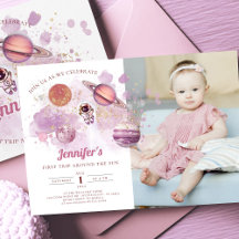 Weltraumplaneten Girl Pink erster Geburtstag