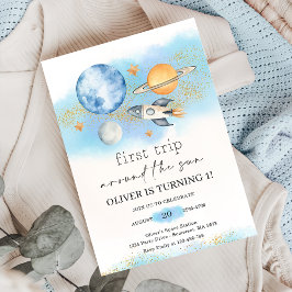 Weltraumplaneten Junge zum ersten Geburtstag Einladung