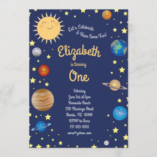 Weltraumplaneten Kinder 1. Geburtstag Party Galaxi Einladung
