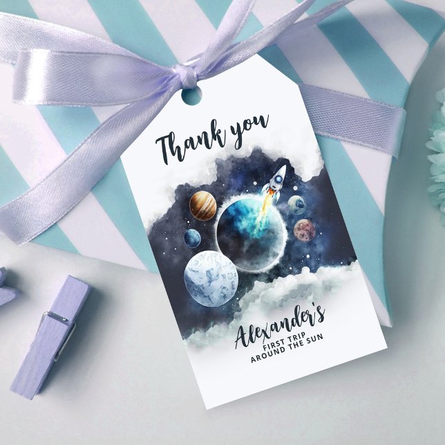 Weltraumplaneten Raketenschiff Danke, Aufkleber Geschenkanhänger (Von Creator hochgeladen)