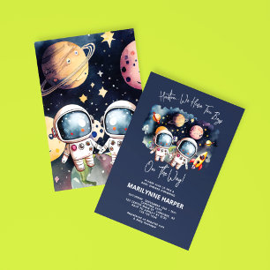 Weltraumplaneten Zwillingsjungen-Baby-Party Einladung