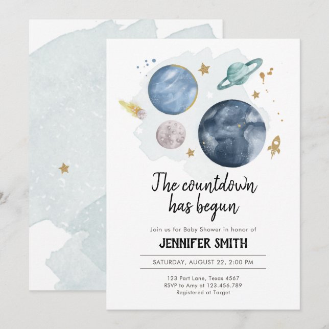 Weltraumplanets Boy Baby Shower Einladung (Vorne/Hinten)