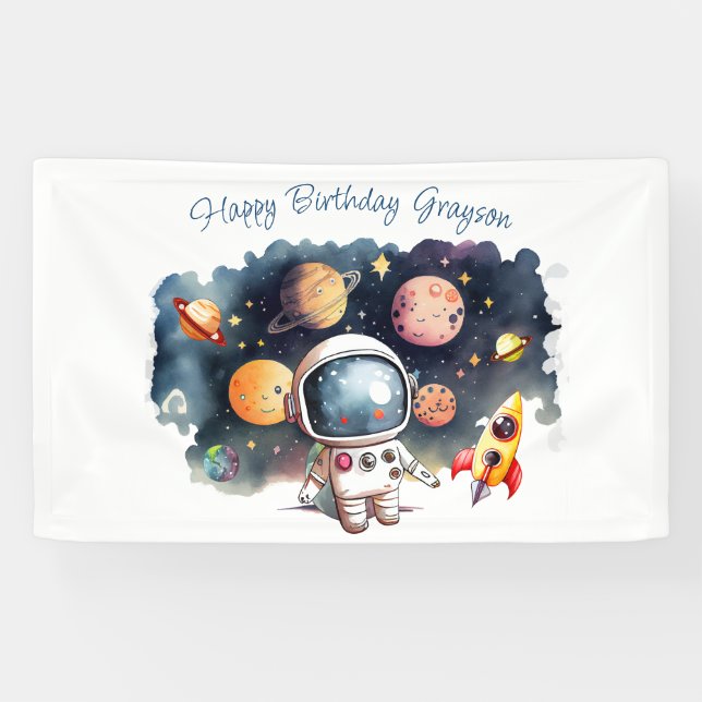 Weltraumplanets Boy Birthday Banner (Horizontal)