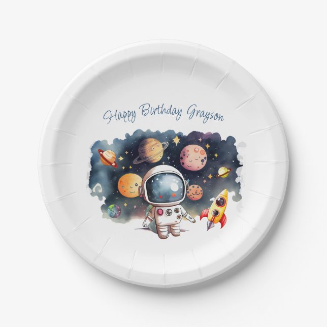 Weltraumplanets Boy Birthday Pappteller (Vorderseite)