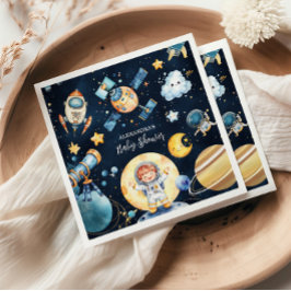 Weltraumplanets Rocket Navy Blue Baby Dusche Serviette