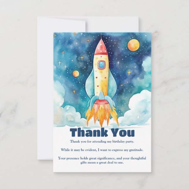 Weltraumplanungen zum ersten Geburtstag Dankeskarte (Vorderseite)