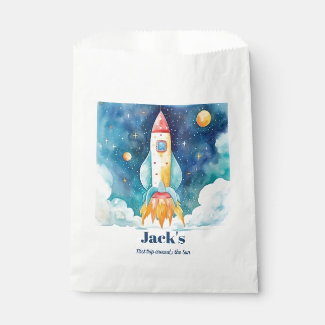 Weltraumplanungen zum ersten Geburtstag Geschenktütchen (Vorderseite)