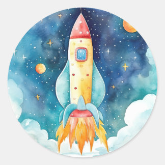 Weltraumplanungen zum ersten Geburtstag Runder Aufkleber