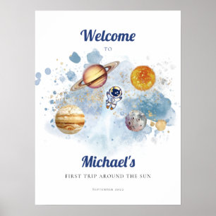 Weltraumrakete Erster Geburtstag Hartschaumplatte Poster