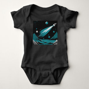 Weltraumrakete – Graues und blaues Baby-Body-Shirt Baby Strampler