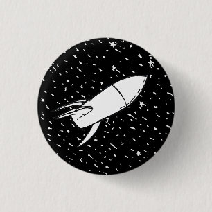 Weltraumrakete im Sternenfeld Retro-Vintage Button