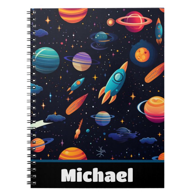 Weltraumrakete Kinder Personalisiertes Notebook Notizblock (Vorderseite)