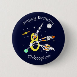 Weltraumraketen 8. Geburtstag Button
