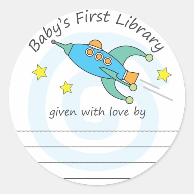 Weltraumraketenbaby-Buchzeichen Runder Aufkleber (Vorderseite)