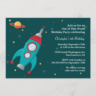Weltraumraketengeburtstags-Party Einladung des