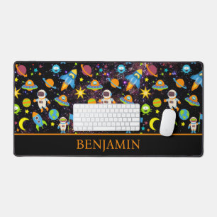 Weltraumraketenplanet schwarz schreibtischunterlage