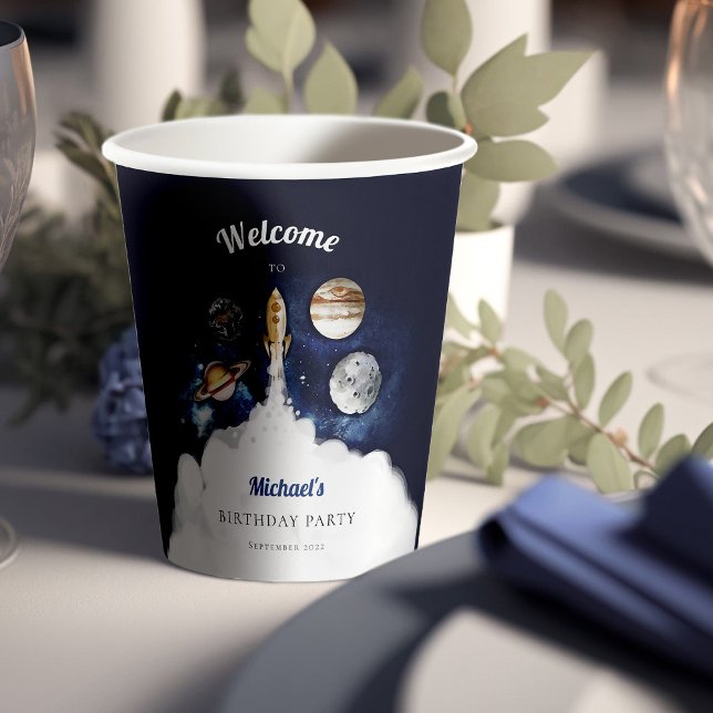 Weltraumraketenplaneten Galaxy Blue Boy Pappbecher (Von Creator hochgeladen)