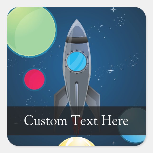 Weltraumraketenschiff Quadratischer Aufkleber (Vorderseite)