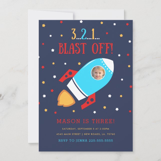 Weltraumschiff Foto Einladung zum Geburtstag (Vorderseite)