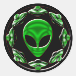 WELTRAUMSCHIFFE UND ALIEN RUNDER AUFKLEBER