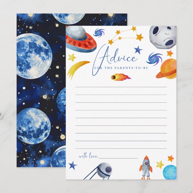 Weltraumsolarsystem | Watercolor Baby Shower - Emp Begleitkarte (Vorne/Hinten)