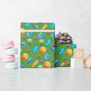 Weltraumsonder auf der grünen Ebene Geschenkpapier