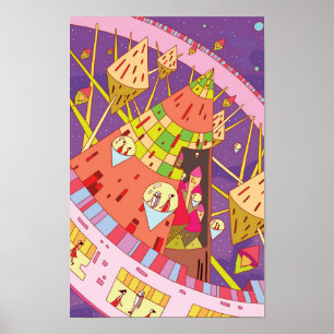 Weltraumstationen und retro-futuristisches Leben i Poster