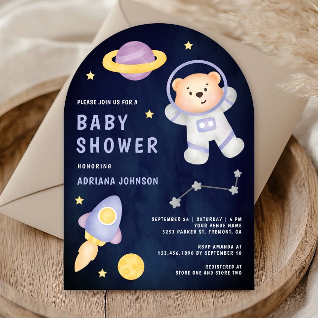 Weltraumteddy Bären Astronaut Navy Baby Dusche Einladung (Von Creator hochgeladen)