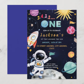 Weltraumthema 1. Geburtstag Party Einladung