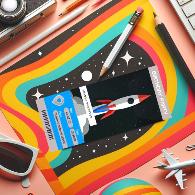 Weltraumthema Geburtstagsparty Ticket Einladung (Space Ticket Birthday Party Invitation)