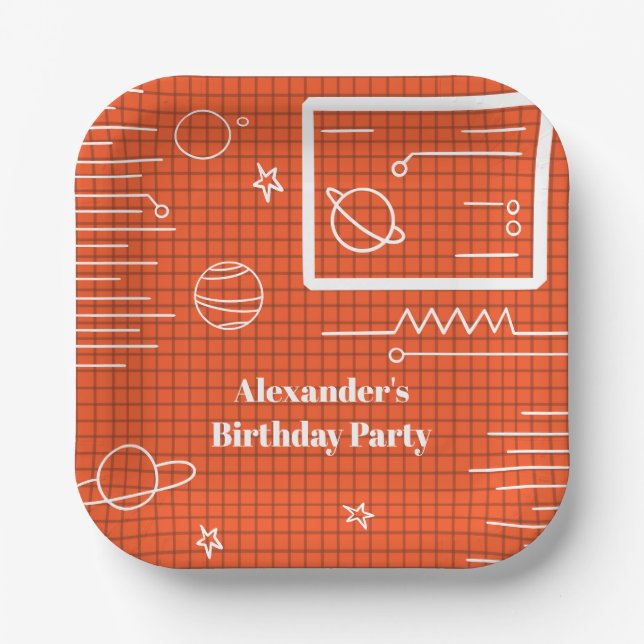 Weltraumthema "Raumschiff" Computerbildschirm Gebu Pappteller (Vorderseite)