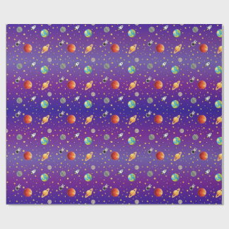 Weltraumthemen-Astronaut, Raumschiff und Planet Geschenkpapier