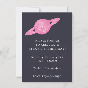 Weltraumthemen-Planetenparty in Blau und Pink Einladung