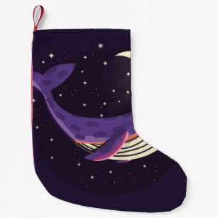 Weltraumwal: buntes illustriertes Portrait. Kleiner Weihnachtsstrumpf