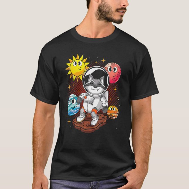 Weltraumwald Niedliche Planeten Raccoon T-Shirt (Vorderseite)