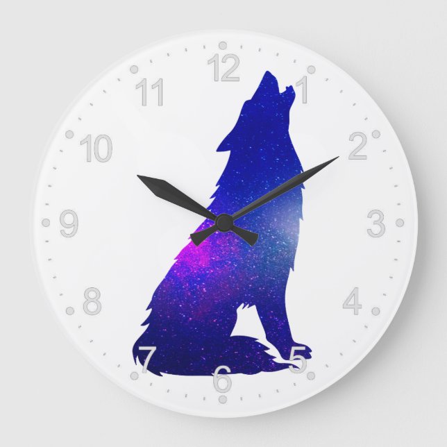 Weltraumwolf-Hobling - Wählen Sie die Hintergrundf Große Wanduhr (Vorderseite)