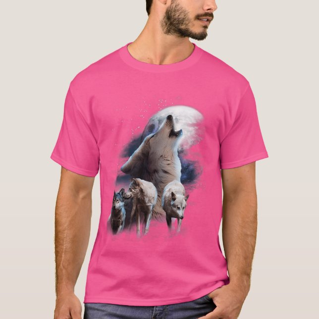 Weltraumwolfen kosmischer Schneelwolf auf dem Mond T-Shirt (Vorderseite)