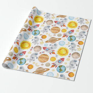 Weltraumwrapping Paper - Planets Astronaut Rocket Geschenkpapier