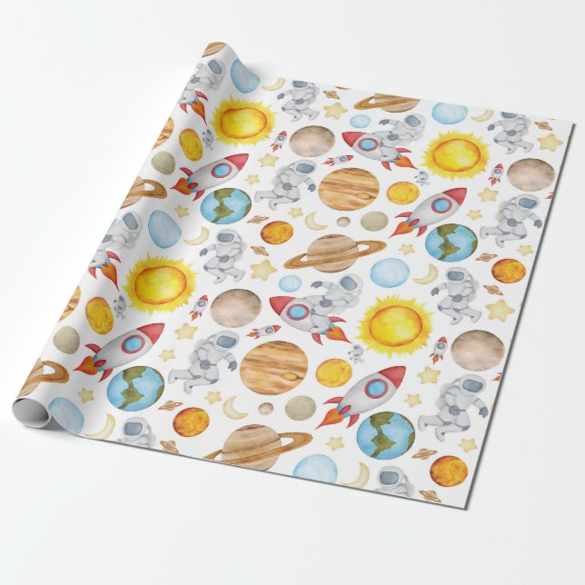 Weltraumwrapping Paper - Planets Astronaut Rocket Geschenkpapier (Ungerollt)