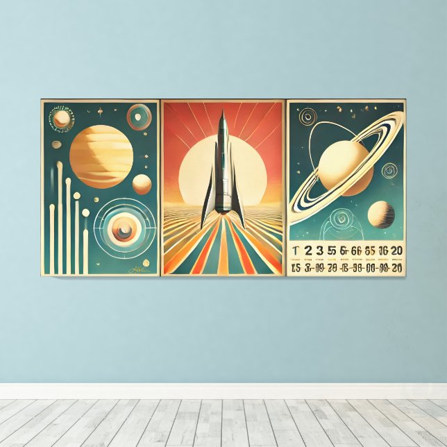 Weltraumzeitalter Art Space Time Kalender Leinwanddruck (Insitu (Holzboden))